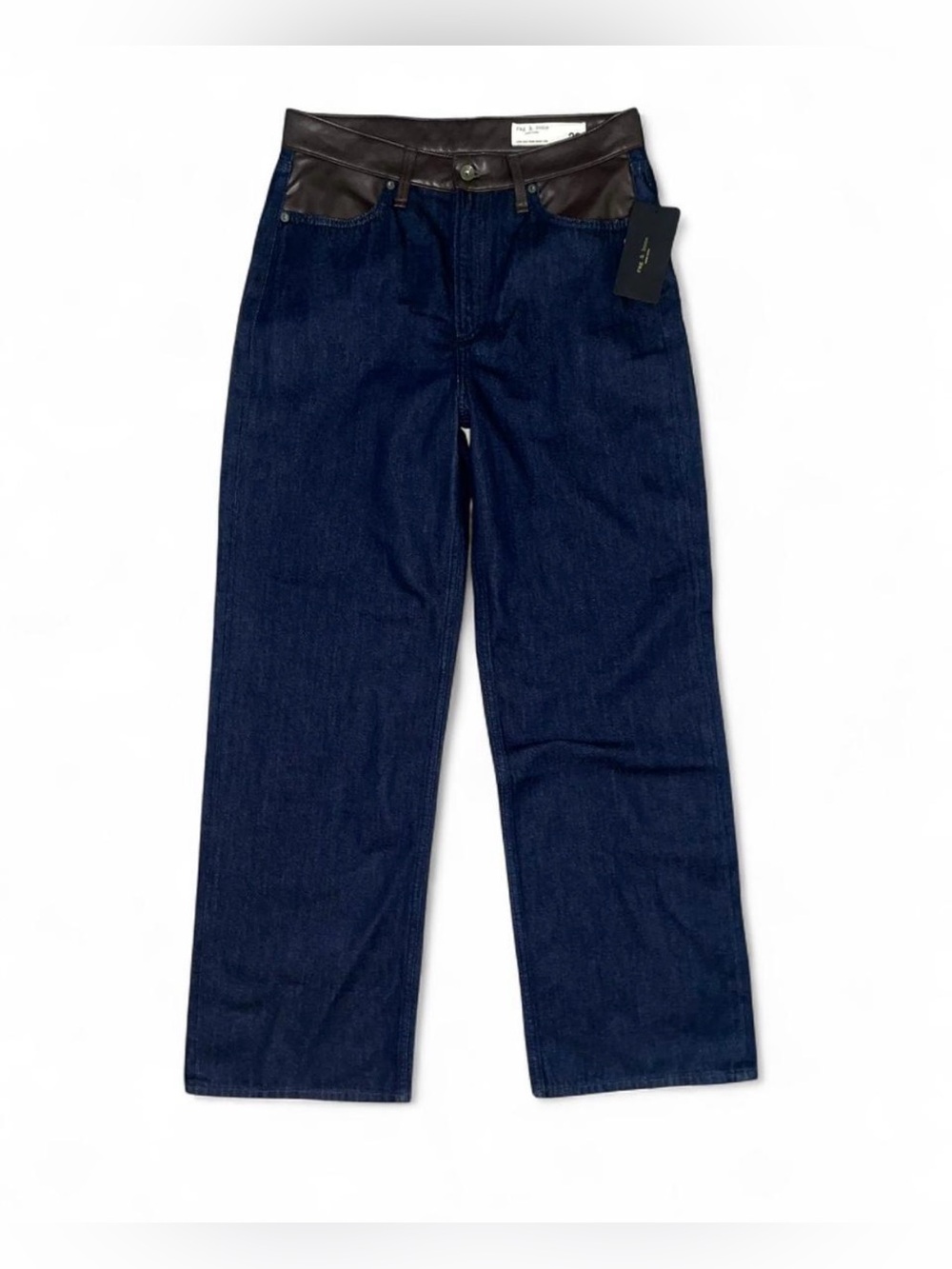 Rag & Bone the Lori mid rise wide leg combo navy and brown denim jeans New